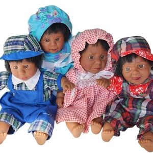 Vintage lot of 4 Palm pals emotions bean babies mini dolls African American